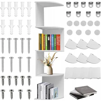 regál ZÁVĚSNÝ ROHOVÝ REGÁL S 5 POLICEMI BÍLÝ NA KNIHY A DEKORACE 1-2 KG/ZÁSUVKA