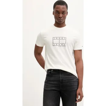 Bavlněné tričko Tommy Jeans pánské, béžová barva, DM0DM22317 01X, vel. S