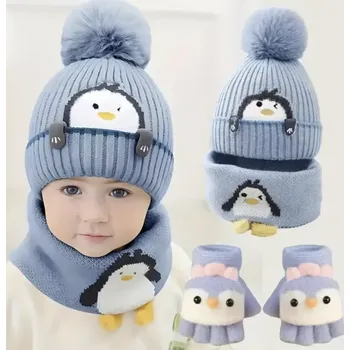 Čepice Zimní set - čepice, rukavice, nákrčník - MODRÝ TUČŇÁK - (3-6 let) (Značka: LITTLE YIYI)