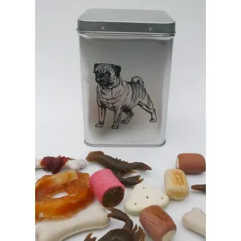 Chovatelství Mops čb - plechová dóza s pamlsky pro psy (30 pamlsků)
