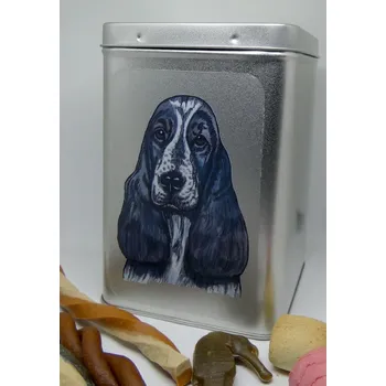 Chovatelství Angl. kokršpaněl modrý - plechová dóza s pamlsky pro psy (30 kusů pamlsků)