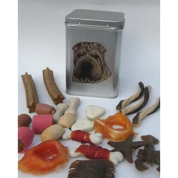 Chovatelství Šarpej - plechová dóza s pamlsky pro psy (30 ks pamlsků)