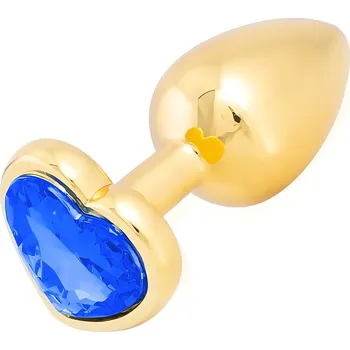 Anální kolík Sensual Anální kolík kovový s modrým krystalem Love anal 7,2 cm, zlatý