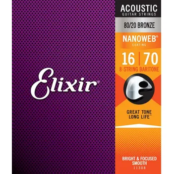 Příslušenství pro strunný nástroj Elixir 11308 Nanoweb 80/20 Bronze 16-70 - Struny pro akustickou 8strunnou barytonovou kytaru