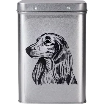 Dóza na potraviny Plechová dóza - jezevčík dlouhosrstý čb (objem 1,5 l)