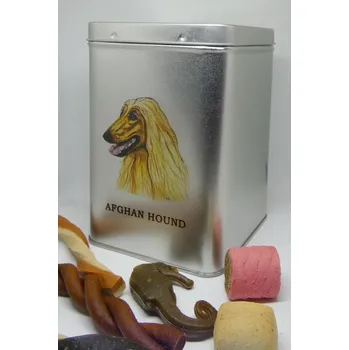 Chovatelství Afgánský chrt - plechová dóza s pamlsky pro psy (30 ks pamlsků)