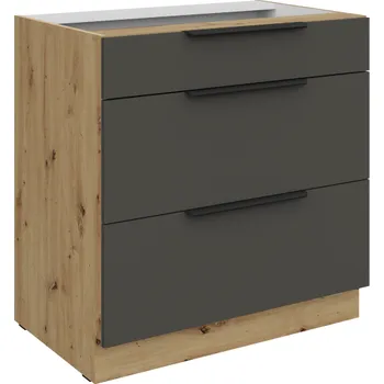 Kuchyňská skříňka 80 D 3S BB, Spodní kuchyňská zásuvková skříňka PREMIUM BOX Aria grafit​/artisan