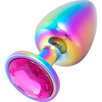 Anální kolík Sensual A64 Anální kolík kovový s růžovým krystalem 9,5 cm