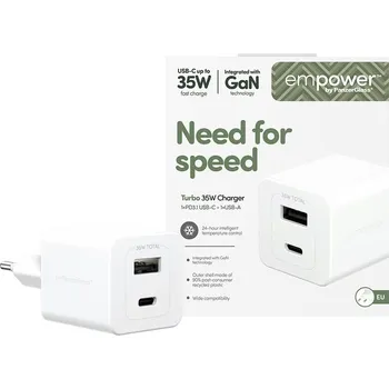 Notebook Nabíječka PanzerGlass EmPower Turbo GaN 35W 1x USB-C + 1x USB-A bílá