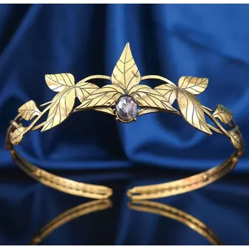 Čelenka B-TOP Vintage pozlacená korunka s krystalem a zlatými listy