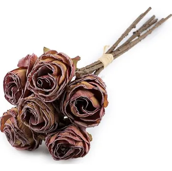 umělá květina Umělá růže vintage svazek - 6 starorůžová krémová