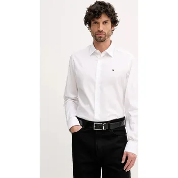 Pánská košile Bavlněná košile Tommy Hilfiger pánská, bílá barva, regular, s klasickým límcem, MW0MW41702 00X, vel. 40