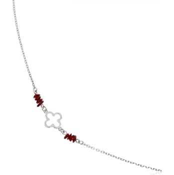 Náramek Granát Turnov Stříbrný náramek s granáty čtyřlístek