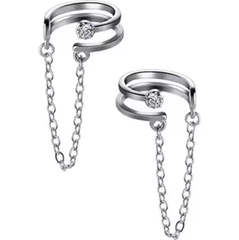 Náušnice For Silver Dvojitá náušnice s řetízkem a zirkonem- Stříbro 925 Druh barvy: Stříbrná