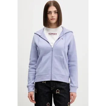 Dámská mikina Mikina Tommy Jeans dámská, černá barva, s kapucí, hladká, DW0DW19729 04A, vel. M