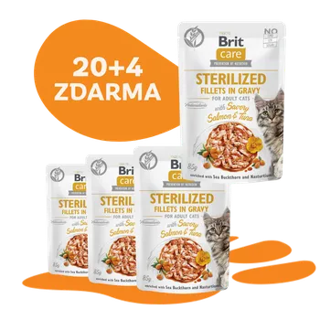 Pamlsek pro kočku 20 + 4 ZDARMA BCC Sterilized. Fillets in Gravy with Savory Salmon&Tuna 85 g
