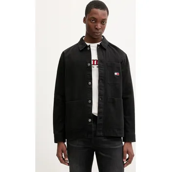 Pánská košile Bavlněná košile Tommy Jeans pánská, černá barva, regular, s klasickým límcem, DM0DM20236 99X, vel. XXL