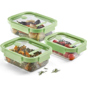 Dóza na potraviny Lékué Sada skleněných obdélníkových dóz na potraviny Rectangular Glass Set, zelená