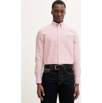 Pánská košile Bavlněná košile Tommy Jeans pánská, šedá barva, slim, s límečkem button-down, DM0DM20668 03A, vel. S