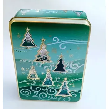 Dóza na potraviny ECTES Vánoční plechová dóza zelená se stromky