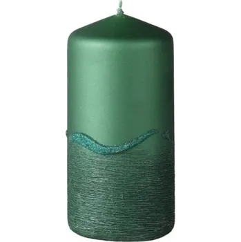 Svíčka Emocio drápaná svíčka s vlnkou válec metalická matná zelená 50x100 mm 143 g
