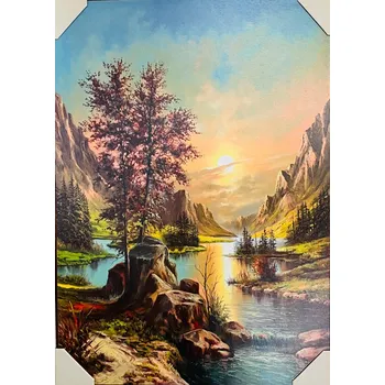 Obraz Bondecor Obraz "Řeka v údolí" - tisk na papír na MDF desku, 70 x 50cm