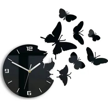 Hodiny Moderní nástěnné hodiny BUTTERFLIE 3D BLACK NH048