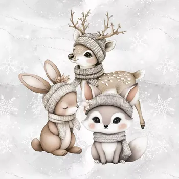 Teplákovina Něžná zimní zvířátka, panel (E) (Panely a ladící metráž)