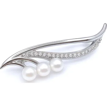 Brož JKB Jewel Stříbrná brož s přírodními bílými perlami Apollo
