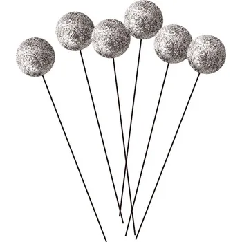 Vánoční dekorace Anděl Přerov s.r.o. Kuličky na drátku s glitry 1,5 cm, 12 ks - výběr barvy Barva (komplet): Stříbrná