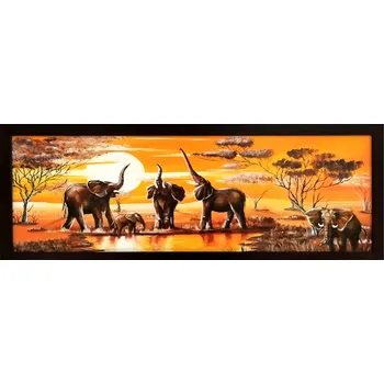 Obraz Bondecor Obraz na desce v rámu "Sloni" 90x30cm