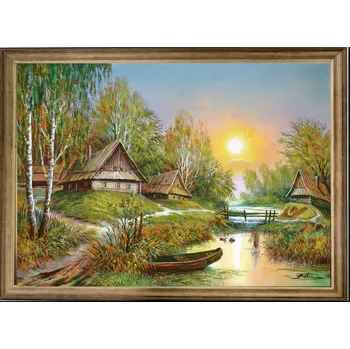 Obraz Bondecor Obraz "Loďka - v dřevěném frézovaném rámu, 70x50cm