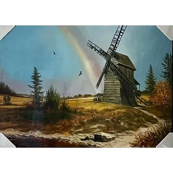 Obraz Bondecor Obraz "Větrný mlýn" - tisk na papír na MDF desku, 70 x 50cm