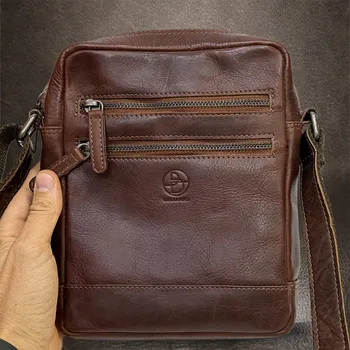 Tvujoriginal Pánská kožená crossbody taška bordo hnědá
