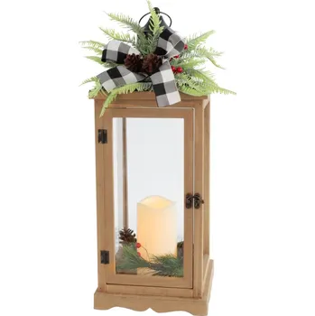 Vánoční dekorace STREND PRO Lucerna MagicHome Vánoce, LED teplá bílá, 3 x AAA, časovač, hnědá, pohyblivý plamen