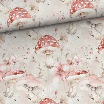 Úplet Muchomůrky a květy (E) (Hebké bavlněné úplety s elastanem )