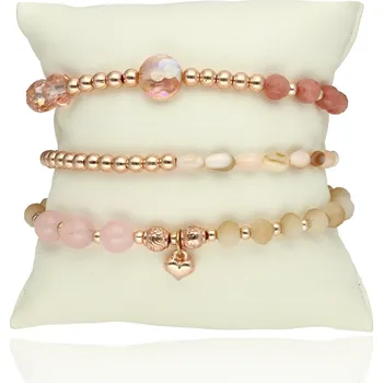 Náramek Sada tří náramků YVON z růženínu, mušle a křišťálu