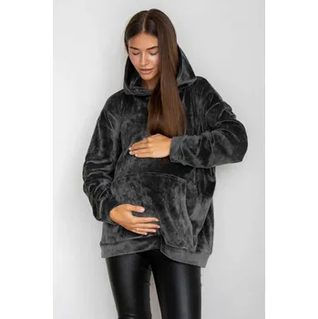 Těhotenská móda Take maternity Oversize těhotenská a kojicí mikina Mida 3v1 - grafitová, hebký plyšový velur Velikost: L/XL