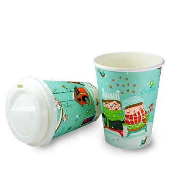 Jednorázové nádobí Kelímek papírový na kávu 300 ml (12 oz), zimní motiv, průměr 90 mm, 50 ks