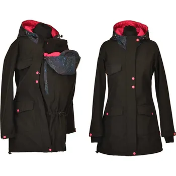 Softshellový nosící kabát 2v1 - černý/tmavě růžová-mandaly, hladící kapsy Velikost: L