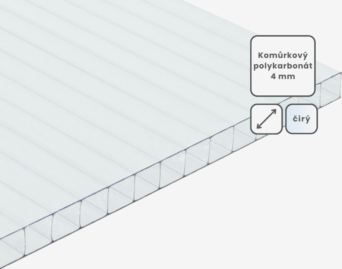 Komůrkový polykarbonát tl.4mm čirá Rozměr typizované desky: 1050x2000mm