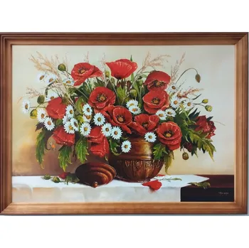 Obraz Bondecor Obraz "Kytice vlčího máku - v dřevěném frézovaném rámu, 70x50cm