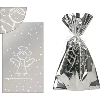 Dárková taška Anděl Přerov s.r.o. Sáček stříbrný s bílým andílkem 20x35cm