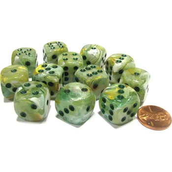 Příslušenství k deskovým hrám Chessex Sada 12 kostek D6 - Marble-Green / Dark Green (Chessex)