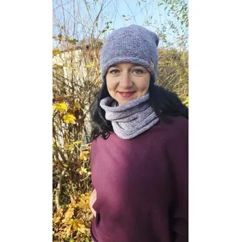 Čepice Dámský melírovaný set fialový