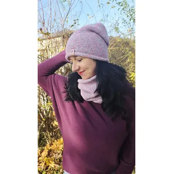 Čepice Dámský melírovaný set růžový