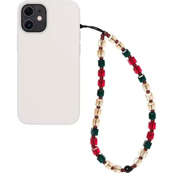 Řetízek B-TOP Řetízek na mobil s hranatými korálky v zelené, červené a čiré barvě