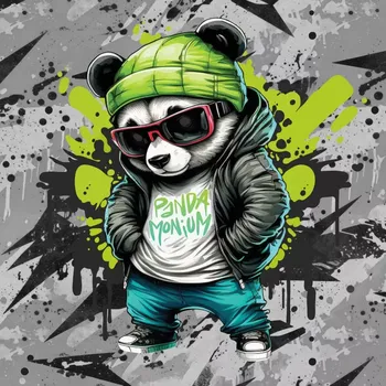 Teplákovina Pouliční válečník panda, panel XL (E) (Panely a ladící metráž)