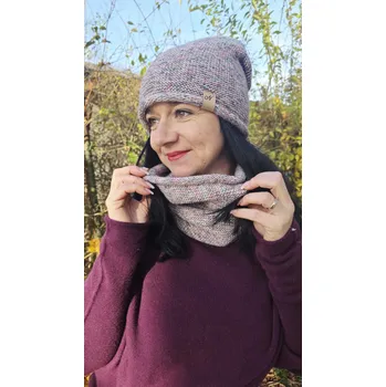 Čepice Dámský melírovaný set šedý