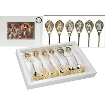 Příbor Carmani® Sada pozlacených kávových lžiček 13 cm Alfons Mucha 6 ks
